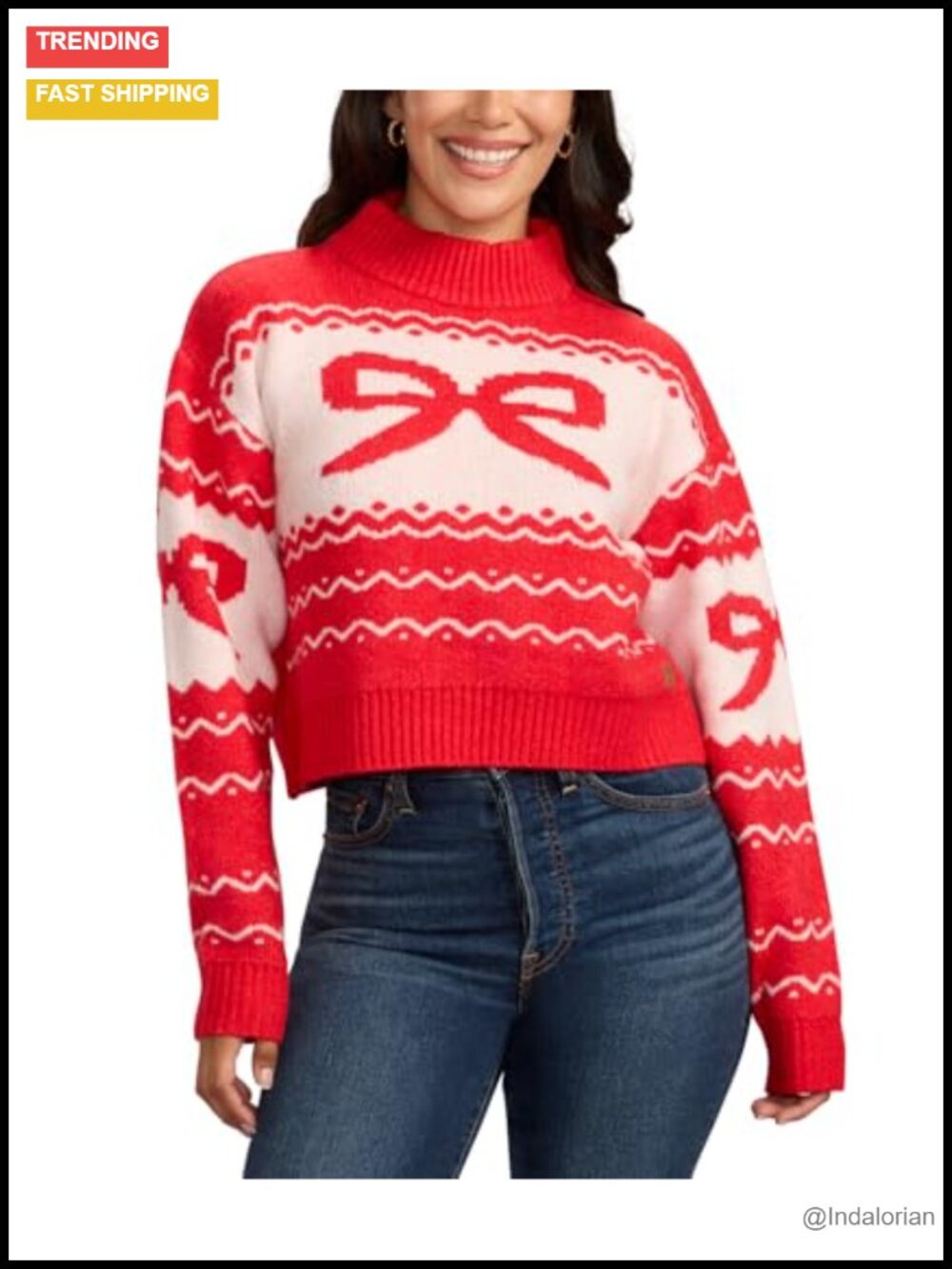 Womens Knit Cropped Ugly Christmas Sweater Festive Holiday Pullover